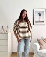 Oversized T-Shirt gestreift Strick Beige/Braun