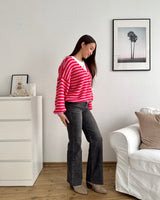 Strickjacke gestreift Rot/Pink
