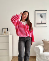 Strickjacke gestreift Rot/Pink