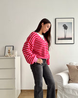 Strickjacke gestreift Rot/Pink