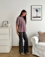 T-Shirt mit Streifen Braun/Rosa