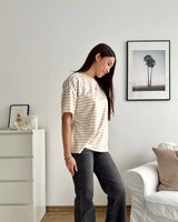 T-Shirt mit Streifen Beige/Weiß