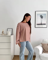 Longsleeve mit Streifen Rost/Weiß