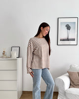 Longsleeve mit Streifen Camel/Weiß