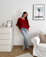 Kurzarm Strickpullover Weinrot