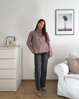 Strickjacke mit Zipper fein gestreift Braun/Rosa
