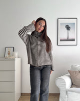 Strickjacke mit Zipper fein gestreift Weiß/Braun