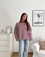 Longsleeve mit Streifen Weinrot/Weiß