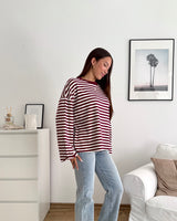 Longsleeve mit Streifen Weinrot/Weiß