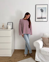 Longsleeve mit Streifen Weinrot/Weiß