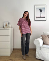 T-Shirt mit Streifen Rosa/Weinrot