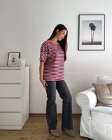 T-Shirt mit Streifen Rosa/Weinrot