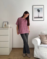 T-Shirt mit Streifen Rosa/Weinrot