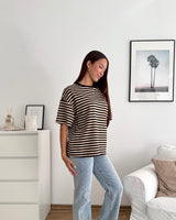T-Shirt mit Streifen Schwarz/Creme