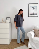 T-Shirt mit Streifen Blau/Grau