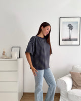 T-Shirt mit Streifen Blau/Grau