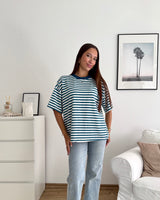 T-Shirt mit Streifen Petrol/Weiß
