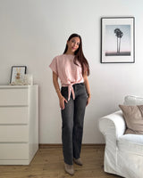 T-Shirt gestreift mit Knoten Strick Rosa