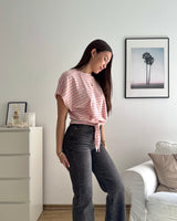 T-Shirt gestreift mit Knoten Strick Rosa