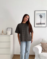 T-Shirt mit Streifen Schwarz/Olive