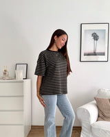 T-Shirt mit Streifen Schwarz/Olive