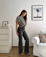 T-Shirt gestreift mit Knoten Strick Schwarz