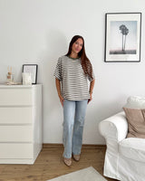 T-Shirt mit Streifen Olive/Weiß