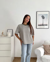 T-Shirt mit Streifen Olive/Weiß