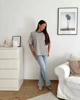 T-Shirt mit Streifen Olive/Weiß