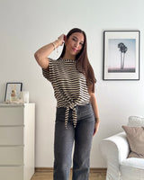 T-Shirt gestreift mit Knoten Strick Braun