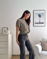 T-Shirt gestreift mit Knoten Strick Braun