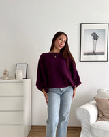 Ballon Strickpullover Weinrot