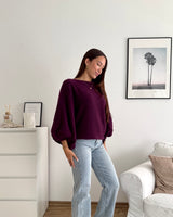 Ballon Strickpullover Weinrot