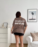 T-Shirt Creative my Services mit Streifen Braun/Creme