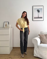 T-Shirt gestreift mit Knoten Strick Gelb