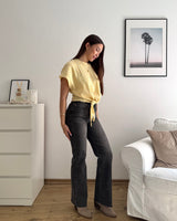 T-Shirt gestreift mit Knoten Strick Gelb