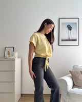 T-Shirt gestreift mit Knoten Strick Gelb