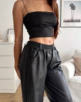 Kunstlederhose Wide Leg Schwarz