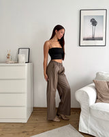 Kunstlederhose Wide Leg Taupe