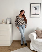 Strickjacke gestreift Braun/Weiß