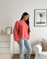 Strickpullover gestreift Orange/Rosa