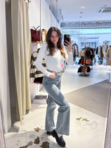 Wide Leg Jeans mit Steinchen Blau