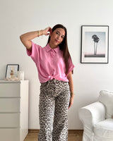 Cropped Bluse mit Knoten Rosa