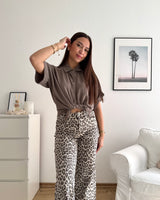 Cropped Bluse mit Knoten Taupe
