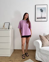 T-Shirt mit Streifen Flieder/Rosa