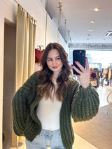 Grobe Strickjacke Olive