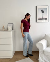 Ribbed Kurzarm Shirt Weinrot
