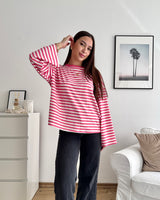 Longsleeve mit Streifen Pink/Weiß