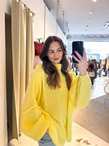 Oversized Strickpullover mit Stehkragen Gelb