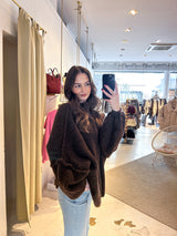 Oversized Strickpullover mit Stehkragen Braun